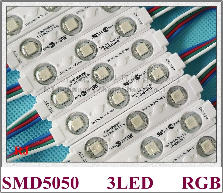 

injection with lens RGB LED module SMD 5050 waterproof LED advertising light module RGB DC12V 0.72W 3 led IP66 75mm*15mm*5mm