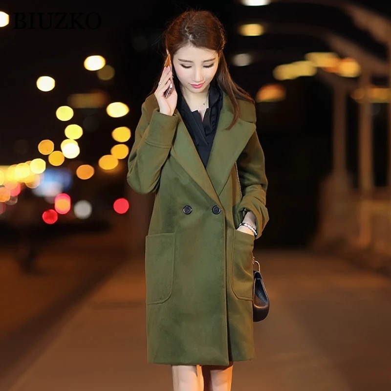 Femmes Longue De Pour Femme Mode Coréen Manteau Army Office Laine Veste Slim Mélange Des Green pourpre Breasted Lady Double Poches qnEwxSCv