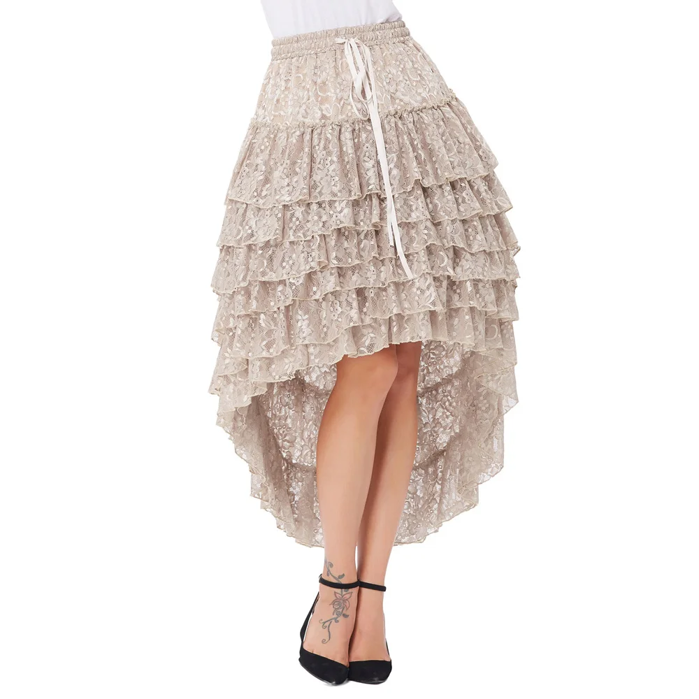 

Womens Amelia Gothic Steampunk Drawstring Waist Ruffled Lace Cake Party Skirt
