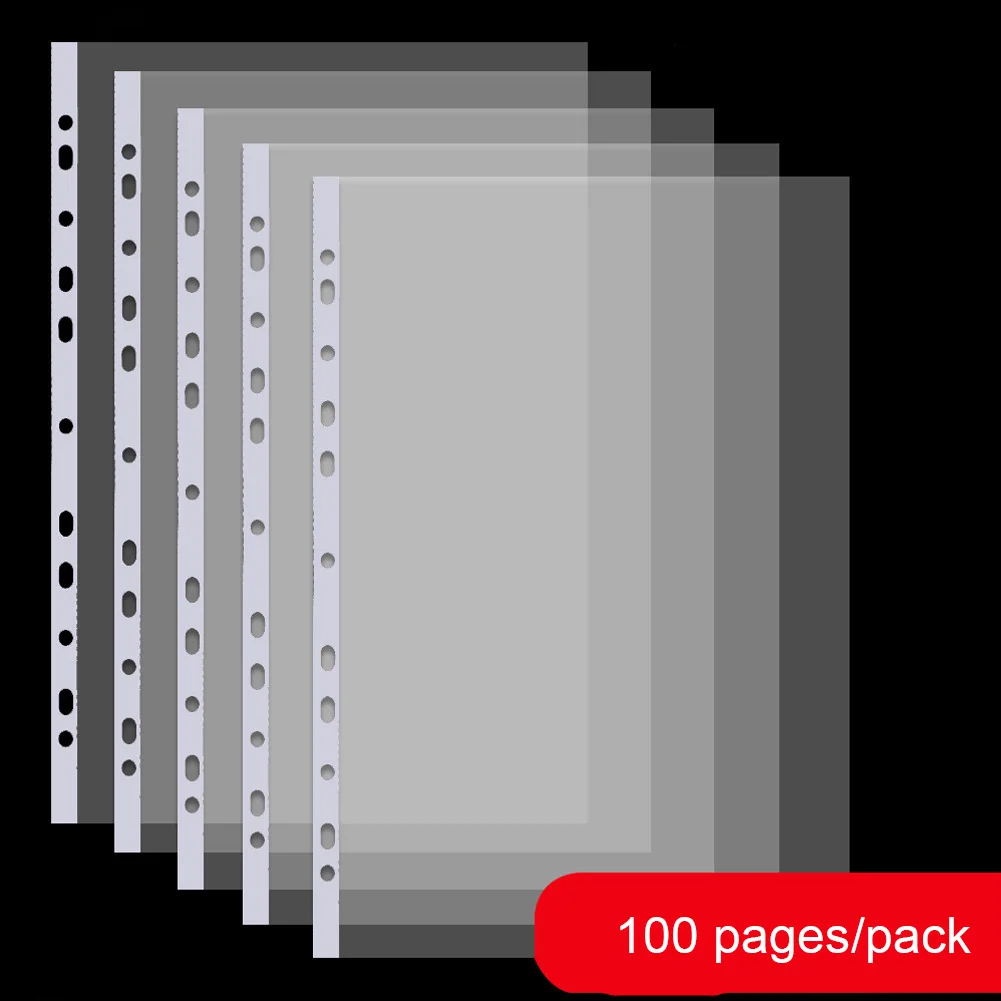 100 страниц/пакет ясно PP отрывными листами Водонепроницаемый карман для документов 11-отверстий лист защиты напильника A4 многоцелевой папка