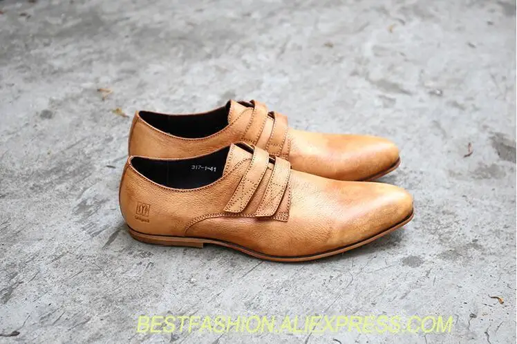

Slip-On Men's Dress Oxfords Male Smart Casual Genuine Leather Solid Soft Leather Hook&Loop Pointed Toes Men Dress Office Shoes