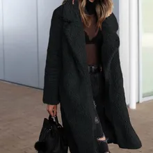 Большого размера плюс лохматое длинное меховое пальто с отложным воротником женское осеннее весеннее пушистое пальто Верхняя одежда базовый Кардиган Куртка женская