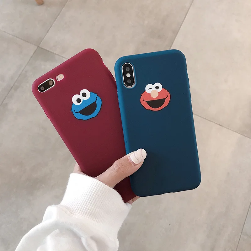 

Cute Cartoon Sesame Street Cookie Elmo Phone Case For iPhone X XS Max XR 6 6 Puls 7 8Puls Cases Wine Red Soft Silicon Back Cover