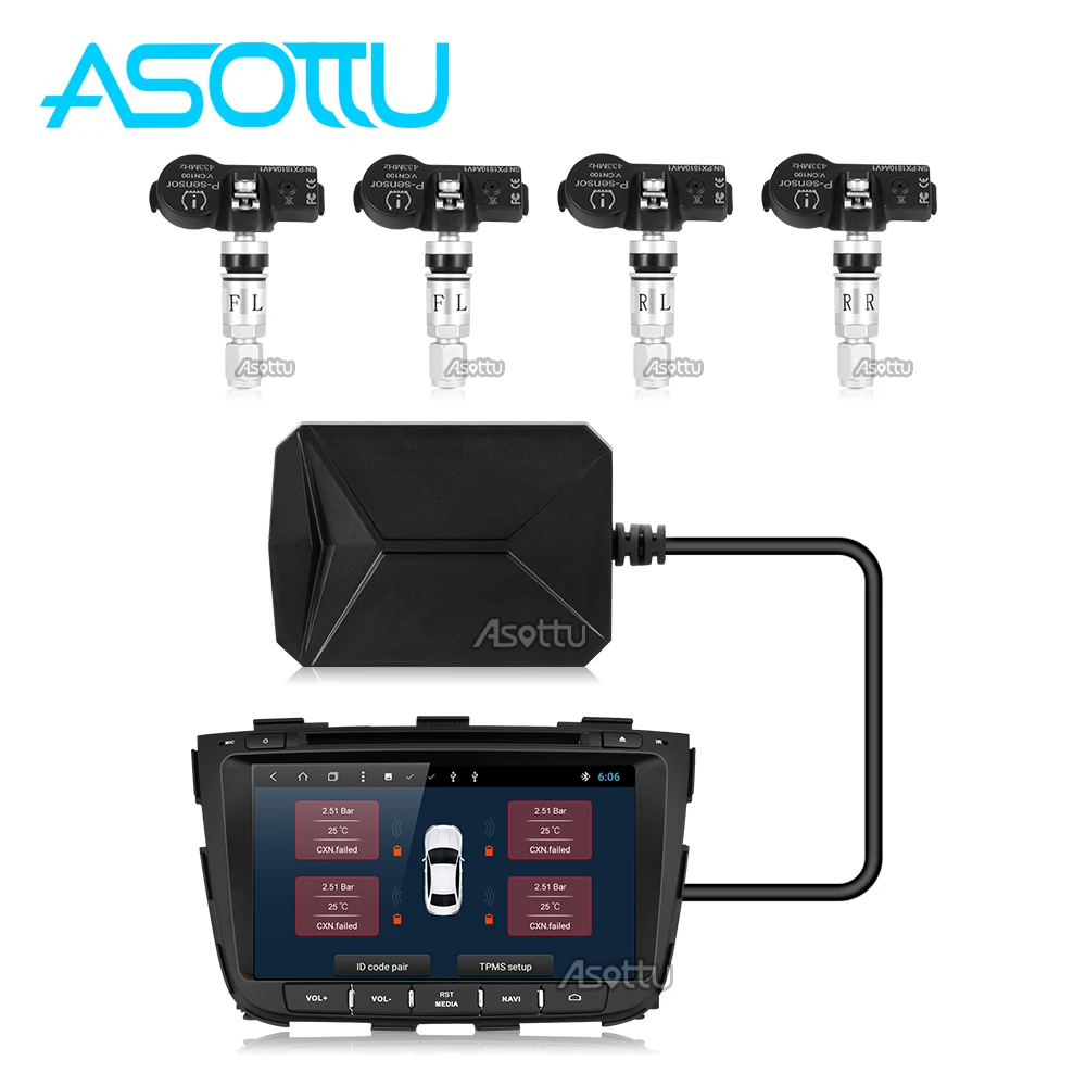 

Car TPMS Tire Pressure Monitoring System For Android Radio Player 433.92MHz Wireless USB TPMS Receiver 4 internal Sensors U Disk