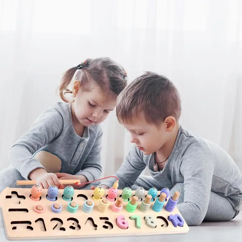  Children Wooden Macarons Digital Shape 3-in-1 Puzzle Cognitive Matching Digital Shape Match Early E - 33011030924
