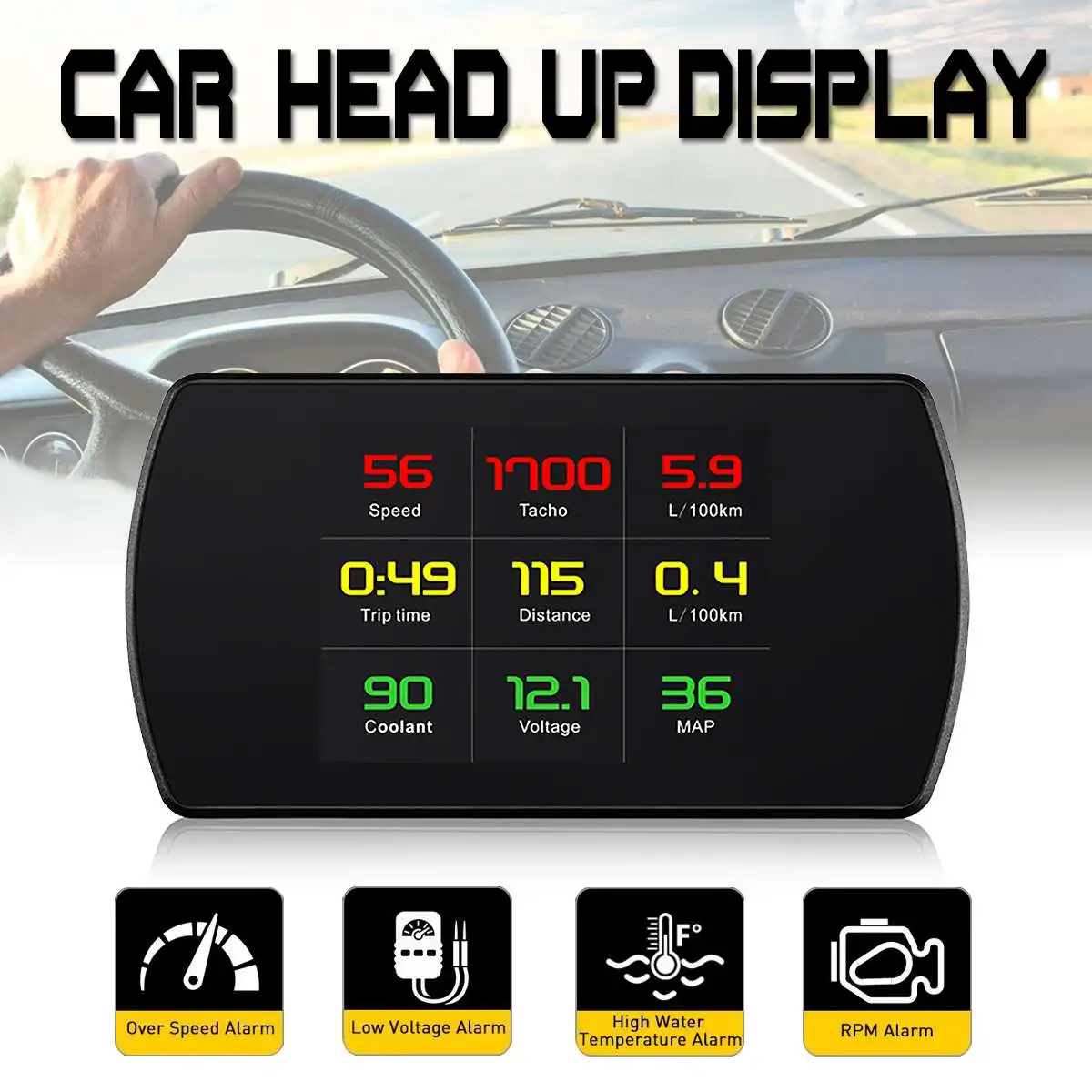 

4.3 Inch Multi-function Car HUD Head Up Display OBO OBO2 Auto Digital Meter Speed Warning Vehicle safety monitoring Display