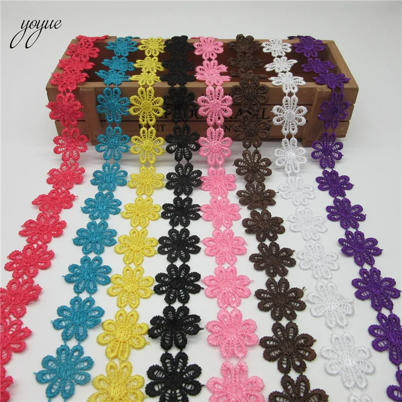 

New 2 Yards Colorful Dainty Flowers Daisy Polyester Lace Trim Embroidered Lace Ribbon For Sewing Craft Wedding Diy