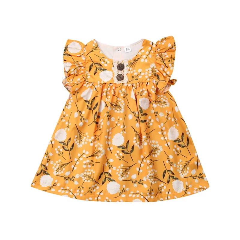 Casual Toddler Kids Baby Girls Floral Dress Ruffle Fly Sleeve Sundress Flowers Button Tutu Beach Girl Cotton Clothes 6M-3Y | Детская