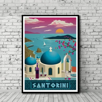 

Vintage Travel Poster Santorini Poster Canvas Print Wall Art Decor No Frame