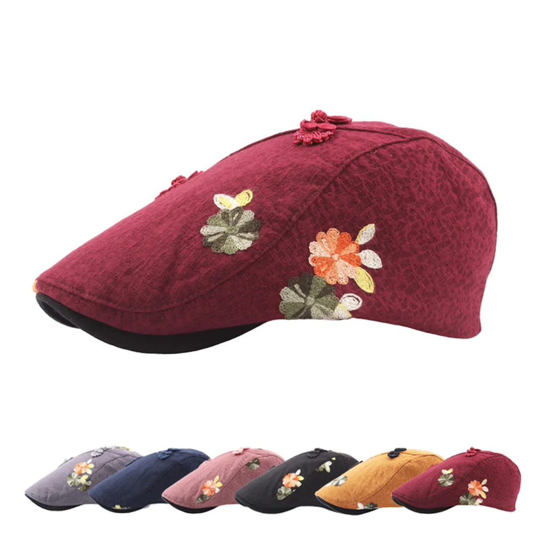 

Ethnic Floral Embroidery Beret Women Flat Cap Vintage Cotton Linen Breathable Sun Hat Spring Summer Outdoor Ladies French Hats