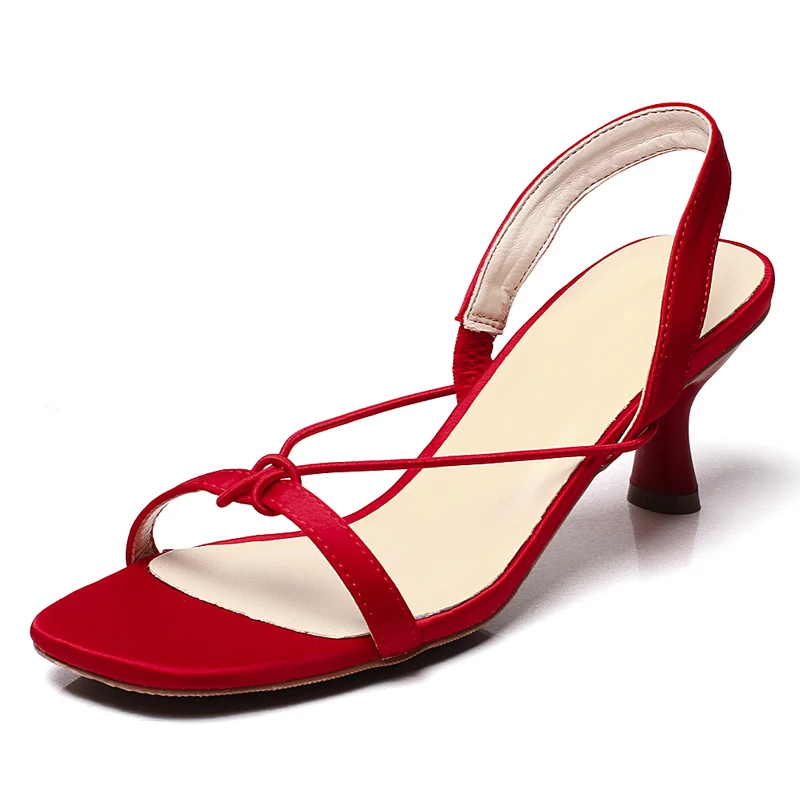 

Open-toe Leather Women Sandals 6.5 CM High Heels Summer Style Dress Pumps Casual Party Shoes Woman Box Packing TX1155