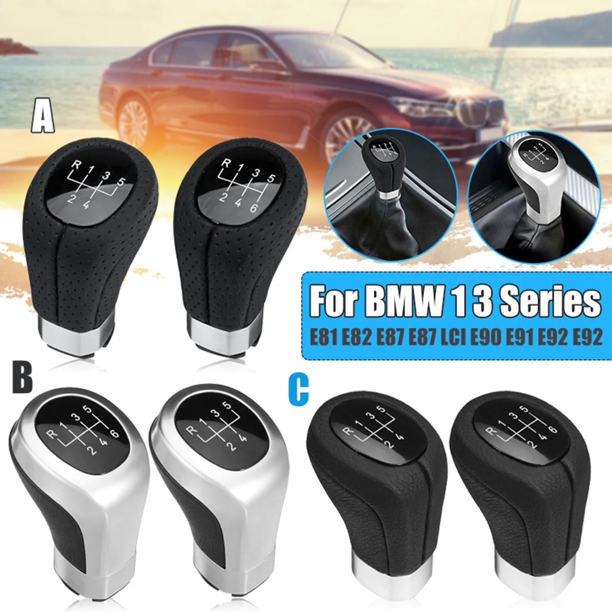 5/6 Speed Manual Car Gear Shift Knob Leather Shifter Lever Knob Head