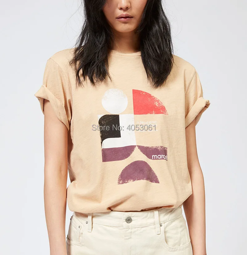 

2019 New Cotton Letter Print Contrast Geometric Pattern T Shirt - Summer Newest Vintage Style Ladies Short Sleeves Tees Top