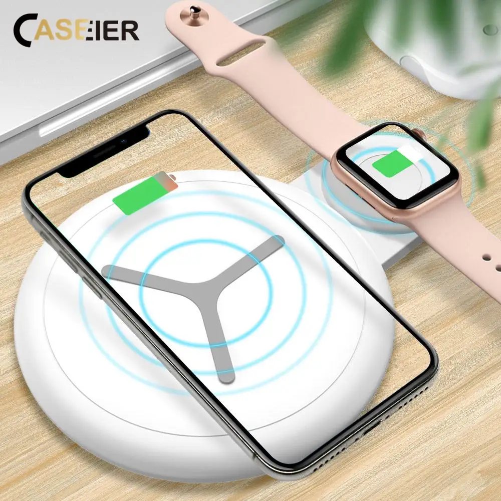 

CASEIER 2 in 1 QI Wireless Charger For iPhone X XR XS Max 8 10 W Fast Charger For Apple i Watch 2 3 4 Wireless Charging Pad