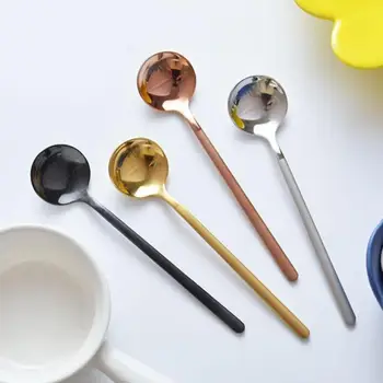 

1PC Stainless Steel Coffee Spoon Kitchen Plating Long Handle Mixing Spoons Dessert Ice Cream Sweets Teaspoon Rose Gold Sliver