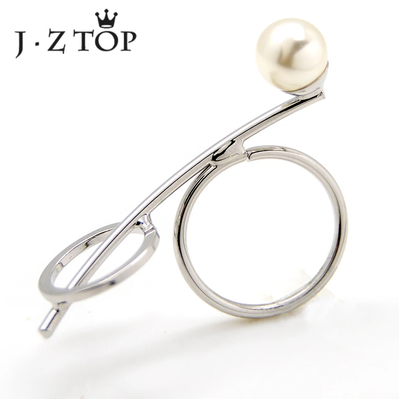 

JZTOP Simple Note Imitation Pearls Rings Woman Silver Color Metal Big Knuckle Finger Ring Female Bohemia Party Anillo Jewelry