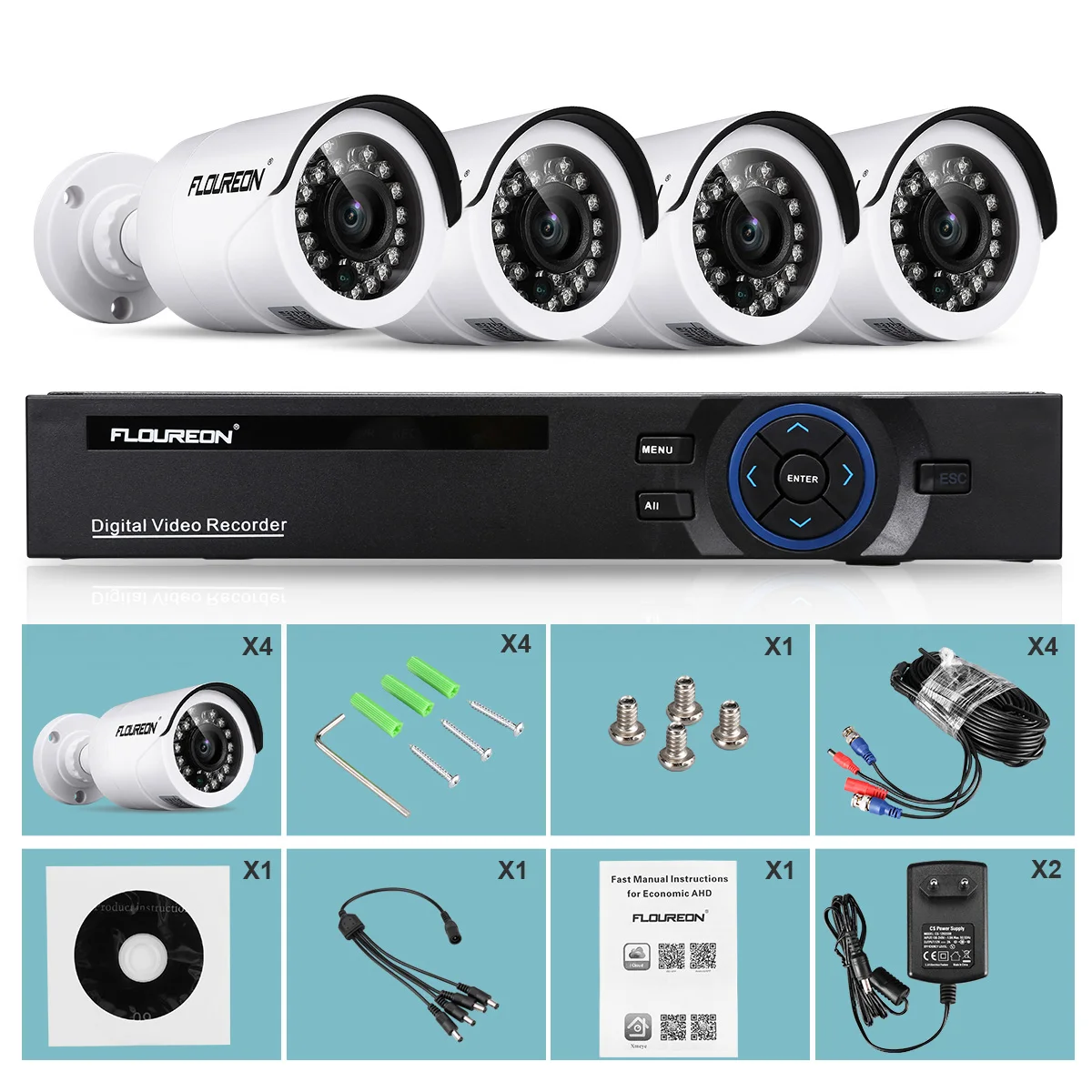 Floureon 1 X 8CH 1080 P 5 в DVR + 4 Открытый 2000TVL пулевидная камера видеонаблюдения ссtv