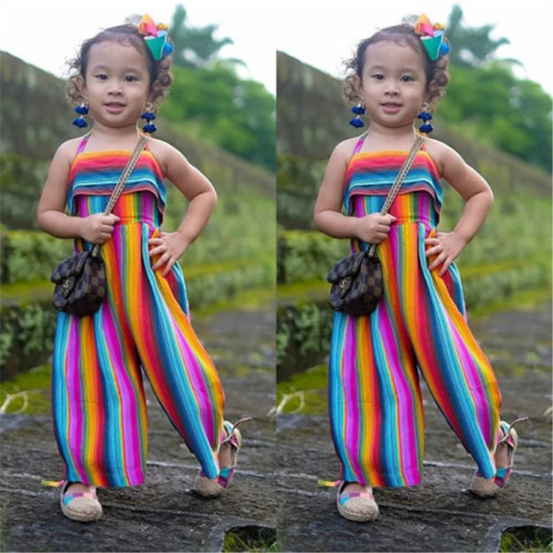 Радужные штаны для маленьких девочек, пляжный костюм, летняя детская одежда, От 1 до 6 лет