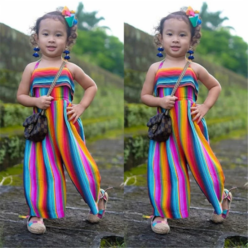 

Infant Toddler Baby Girl Kids Rainbow Pants Sunsuit Summer Children's Clothes Outfits 1-6Y
