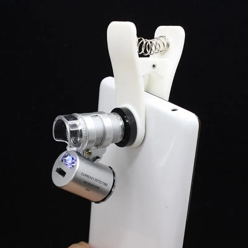 Mobile Phone Micro Lens 60X Optical Zoom Universal Microscope Jeweler Magnifier Camera with Mini Clip LED