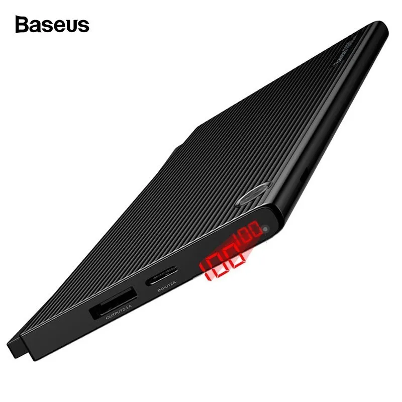 Meilleur Baseus Portable 10000 mAh batterie externe Double USB LCD Powerbank Mince batterie externe chargeur pour iphone X 8 7 téléphone Portable Poverbank