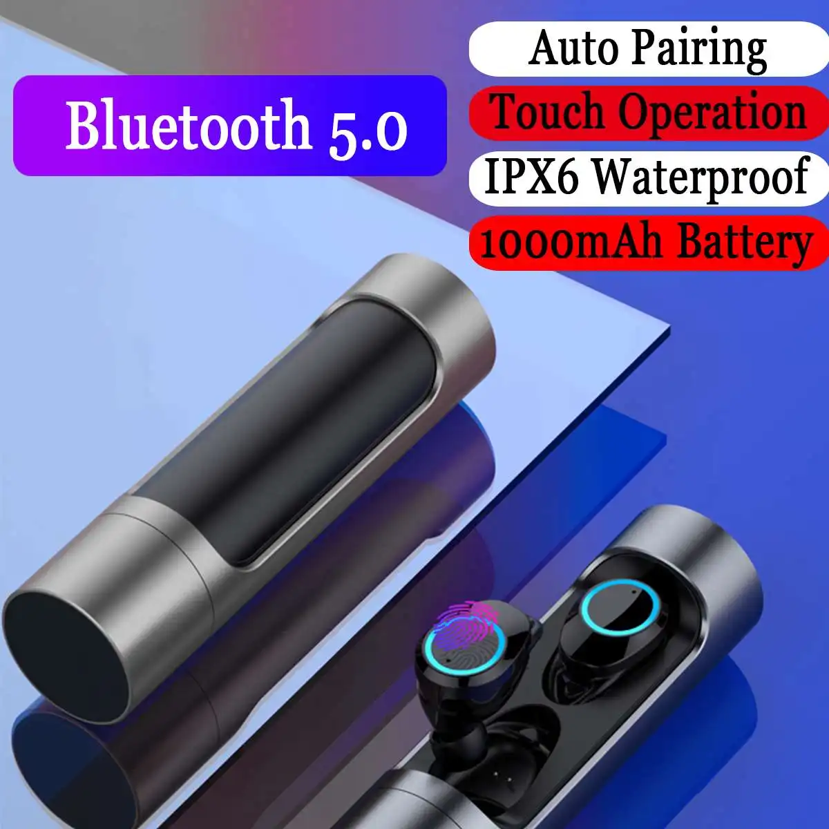 

bluetooth 5.0 Earphones TWS Wireless Stereo Touchs Control Headphones Sports Waterproof Earbud With Charging Box for Smart Phone