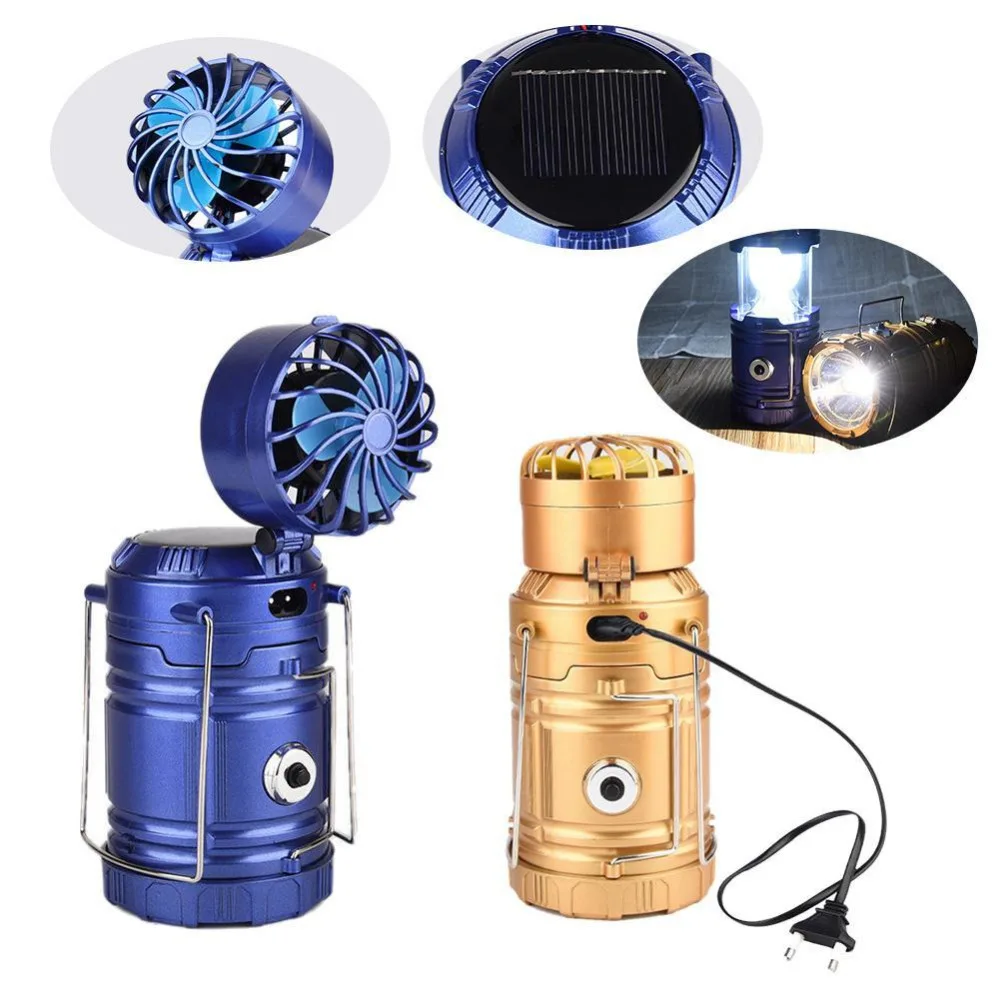

Outdoor Camping Hiking Lamp Emergency LED Light Hand Lantern Collapsible With Fan Solar Powered Portable USB Phone Charge