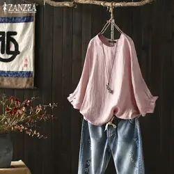 Винтаж сорочка женская блузка 2019 ZANZEA Мода рюшами с длинным рукавом Футболки женские работы Blusas Плюс размеры летняя Туника Топы