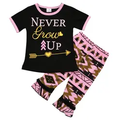 Новый Модный комплект одежды для маленьких девочек, футболка с буквенным принтом + шорты с цветочным принтом и кисточками, летняя одежда
