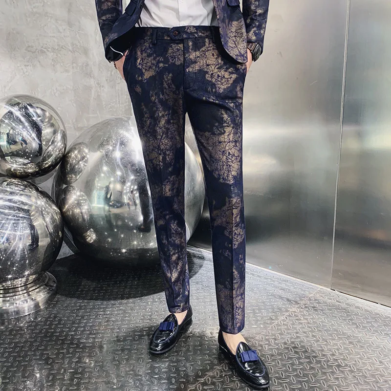 Men's Casual Print Pant Flowers Work Pants Male Formal Business