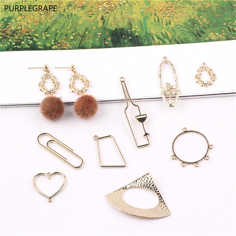 

DIY Earrings Jewelry Accessories Handmade Materials Pendant Alloy Simple Geometric Round Triangle Love Pin 8pcs