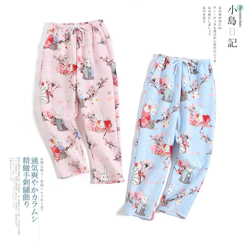 

Winte Sleep Pants 100% Cotton Women's Trousers Three Layers Thick Household Trousers Cartoon Plus Size Night Women Pajama Pants