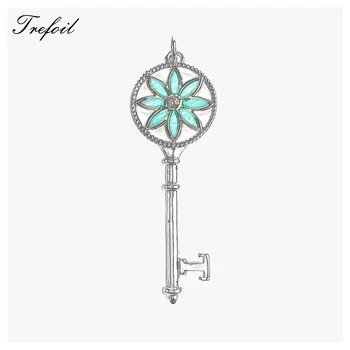 

Green Petals Key Pendant, Fashion Jewelry 925 Sterling Silver Trendy Gift For Women Girls Fit Necklace 2018 New