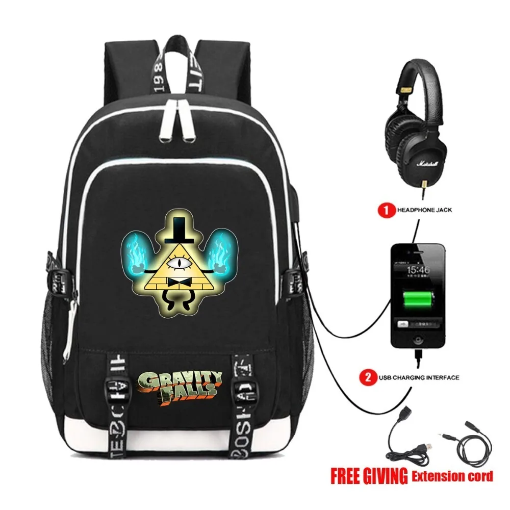 

USB Charging Headphone jack Teenagers Schoolbag Unisex Travelbag Laptop Rucksack Anime Gravity Falls Bill backpack 7 style