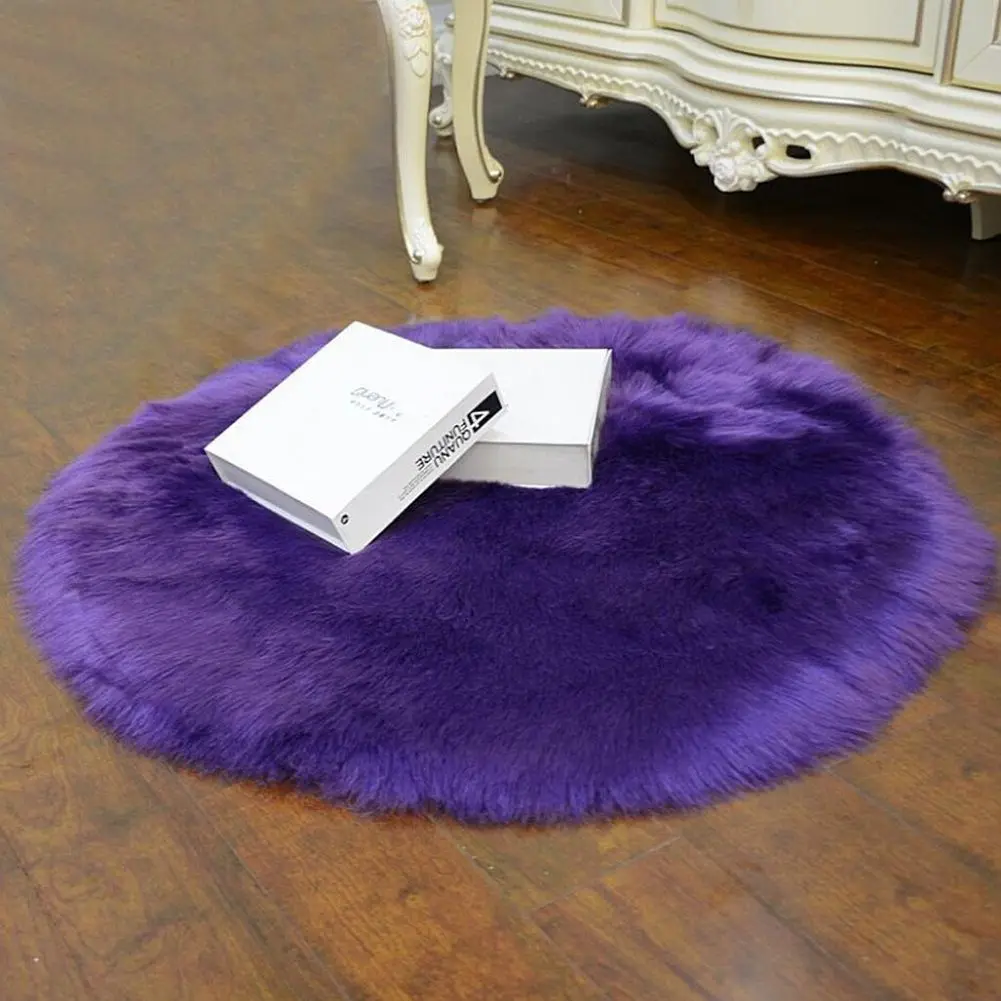 

IALJ Top faux sheepskin wool carpet 30 x 30 cm Fluffy soft longhair decorative carpet cushion Chair sofa mat (Round purple)