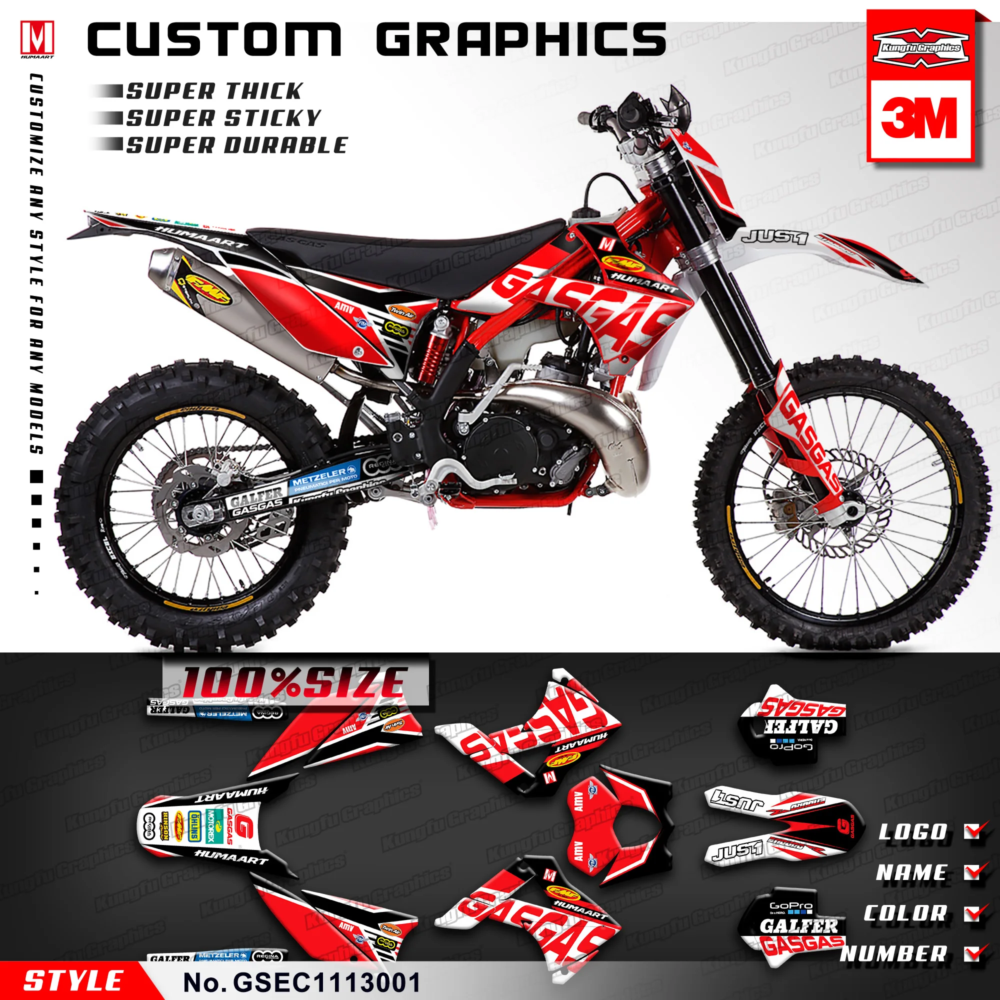 

KUNGFU GRAPHICS MX Stickers Decals Kit for GAS GAS EC 125 200 250 300 2T 450 4T Six Days 2011 2012 2013 (Style no. GSEC1113001)