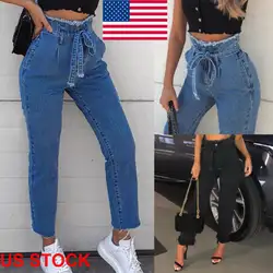 2019 модные новые горячие женские обтягивающие джинсы шаровары Высокая талия эластичные Jegging повседневные брюки