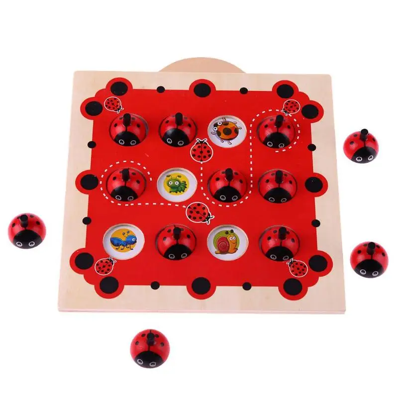 

Chess Puzzle Cartoon Ladybug Design Early Development Toy for Children Gift Kids Memory Training Game Montessori Wooden Puzzle