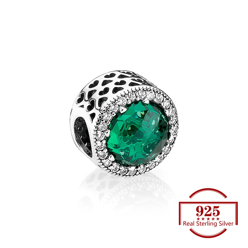 

Heart-shaped Hollow Green Opal Charms Diy Beads Fits Original Charm 925 Sterling Silver Bracelet Women Trendy Jewelry