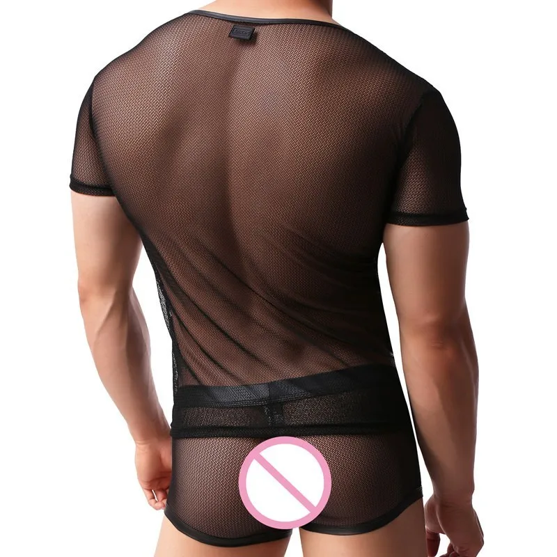 Transparent Mesh T Shirt Men Tshirt Sexy See Through Undershirt Gay Male Short Sleeve Singlet Underwear Mens Lingerie Clothing
