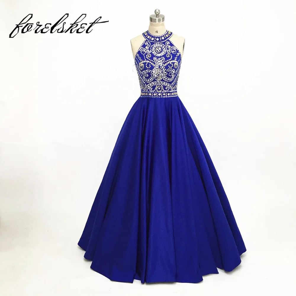 Royal Blue Beaded Satin Prom Dresses 2021 Robe De Formal AliExpress
