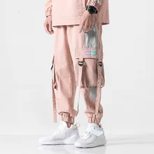 2620 весна осень розовые хип-хоп брюки мужские свободные эластичные талии брюки карго мужские s джоггеры боковые большие карманы уличная одежда брюки