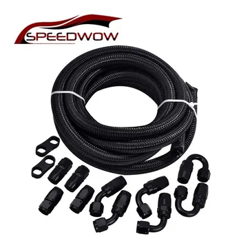 

SPEEDWOW Black AN6 Tubing Clamp 0/45/90/180 Degree Swivel Hose End Oil Cooler Hose Adapter+Double Nylon Braided Fuel Hose Line