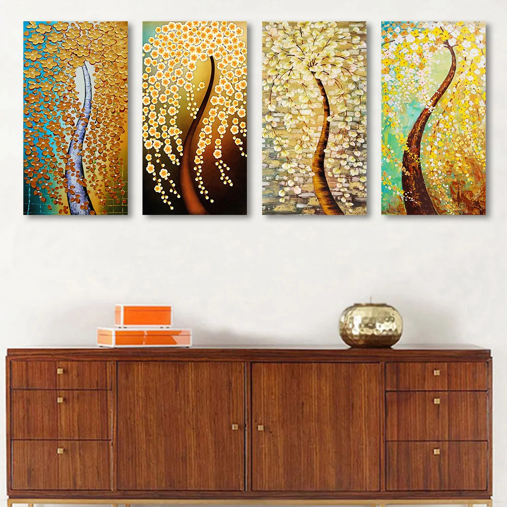 1* Four Piece Painting Lucky Flowers Home Decoration Art Painting