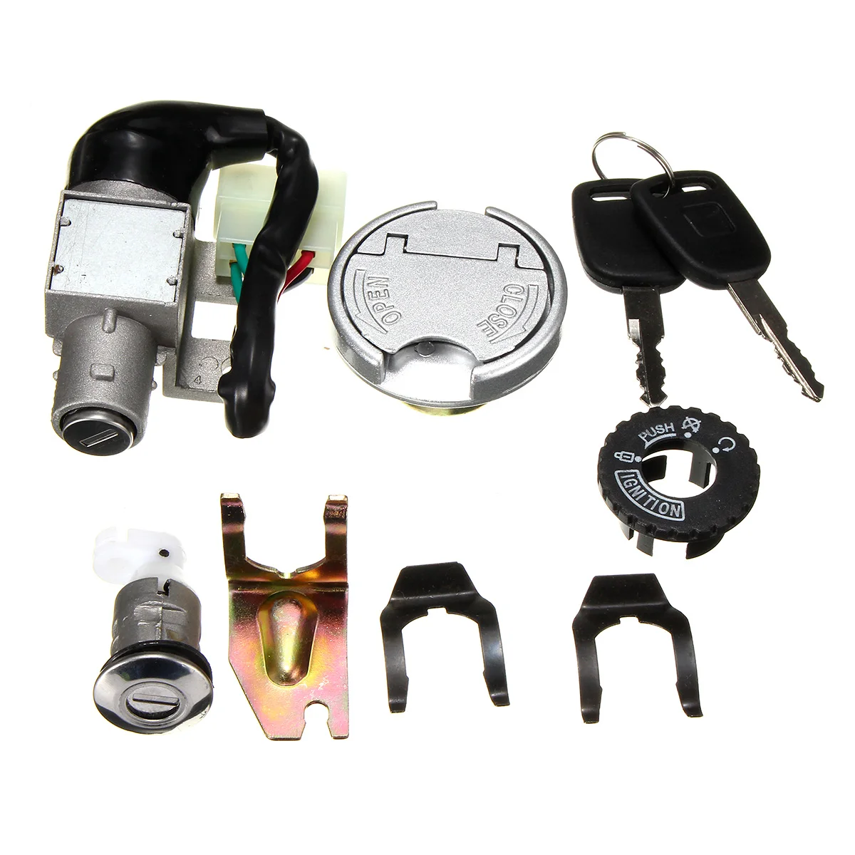 

Universal Motorcycle Ignition Lock Switch Fuel Tank Cap 2 Keys For GY6 50CC Baotian Benzhou Buffalo Jmstar Jack Fox REX