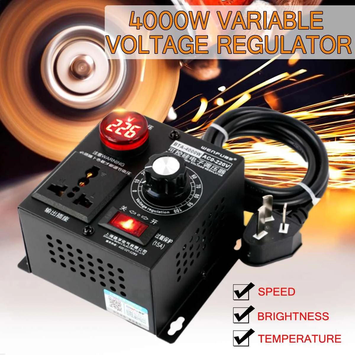 

AC 220V 4000W Variable Voltage Regulator Step Down Voltage Converter Transformer Motor Speed Fan Control Controller RA