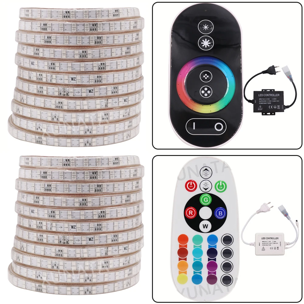 

RGB led Strip Light SMD 5050 220V 240V Multi Color Waterproof Led stripes Touch/IR Remote Controller 1m 2m 3m 5m 10m 15m 20m 50m
