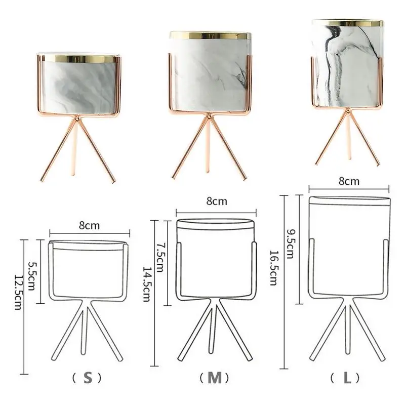 3 цвета мраморный Железный керамический горшок мясистый цветок керамический цветочный горшок с железной подставкой настольные кашпо украшение дома сада