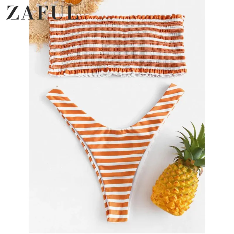 Женский раздельный купальник ZAFUL Раздельный без бретелек с подсолнухом бандо