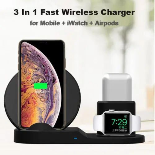 3-в-1 Qi Беспроводной быстро Зарядное устройство Pad Стенд Charging Dock Беспроводной для Apple Watch airpods iPhone samsung